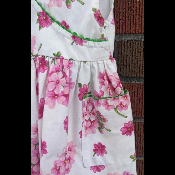 2T Vintage Toddler Dress, White with Pink Flowers, Pockets, 1980-90s - Picture 4 of 7